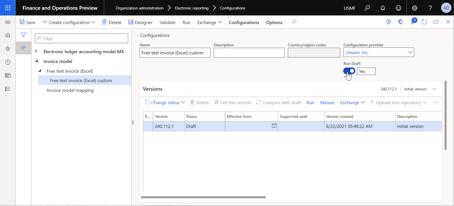 Screenshot of marking the custom format as runnable on the Configurations page.