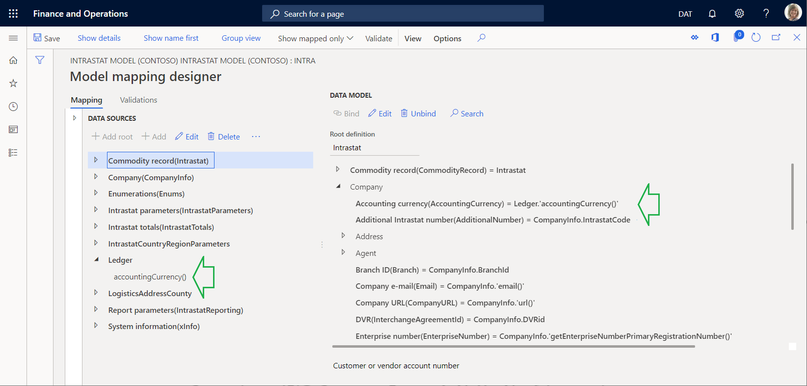 Screenshot of an absolute path on the ER model mapping designer page.