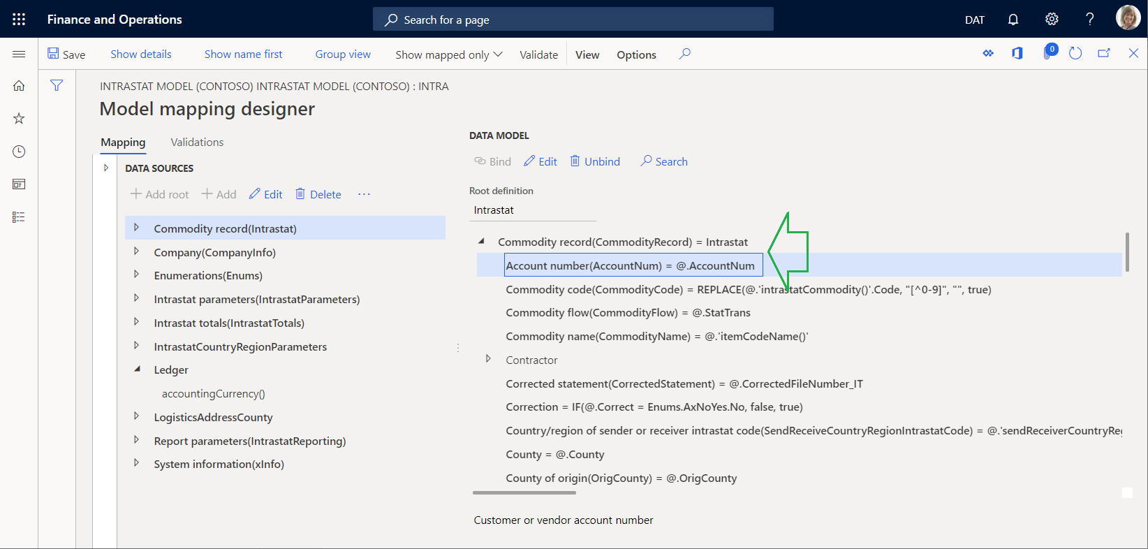 Screenshot of a relative path on the ER model mapping designer page.