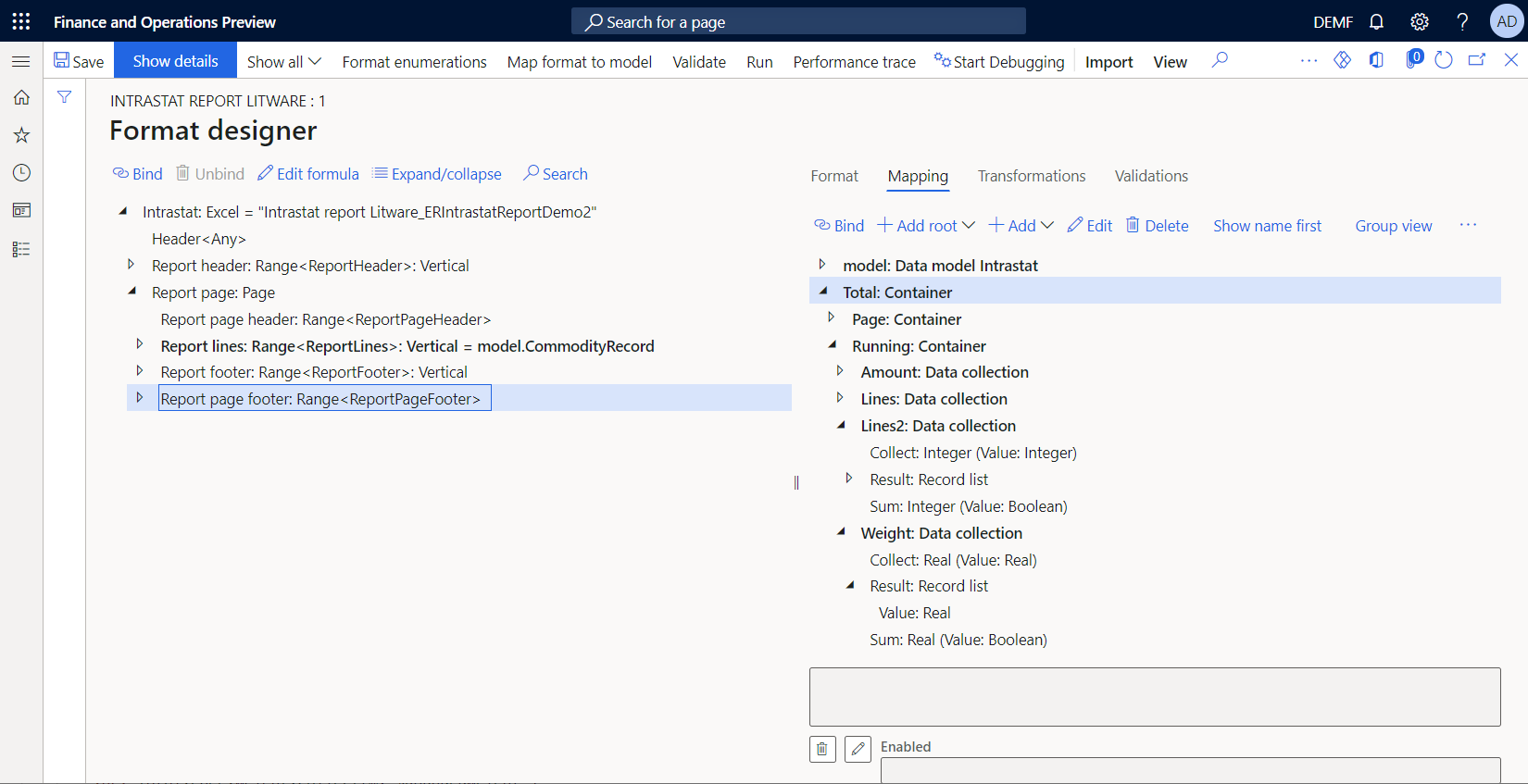 Screenshot of the added data sources in the ER format designer.