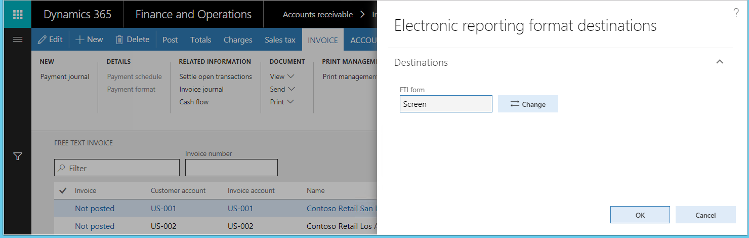 Screenshot of the Electronic reporting format destination usage.