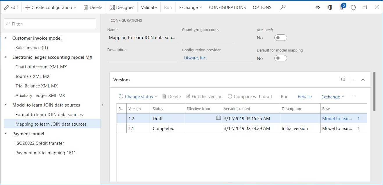 Screenshot of the Electronic reporting configurations page.