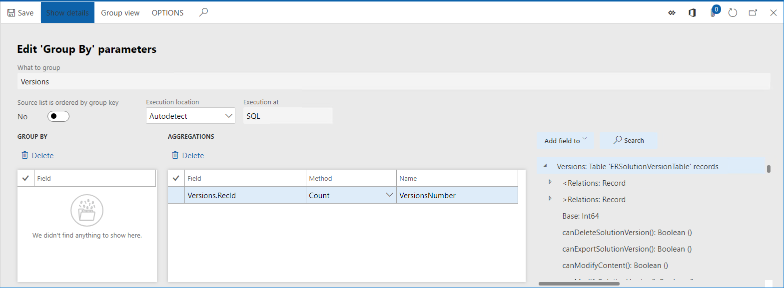 Screenshot of the Edit 'Group By' parameters page.