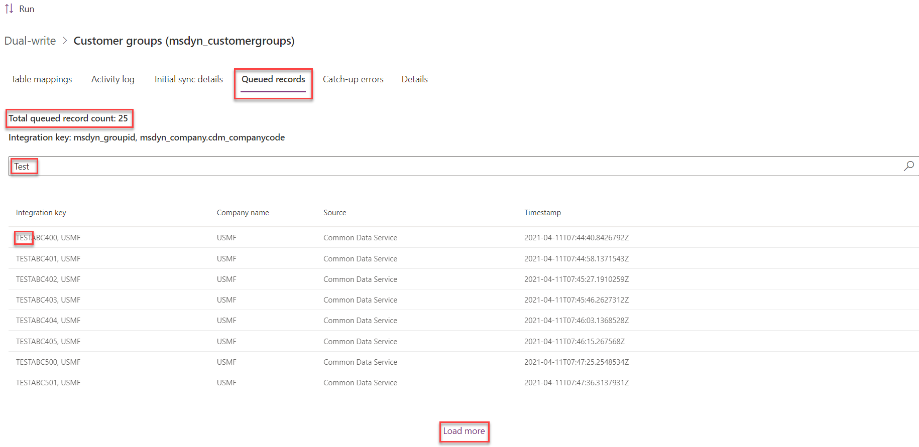 Screenshot of the Queued records tab.