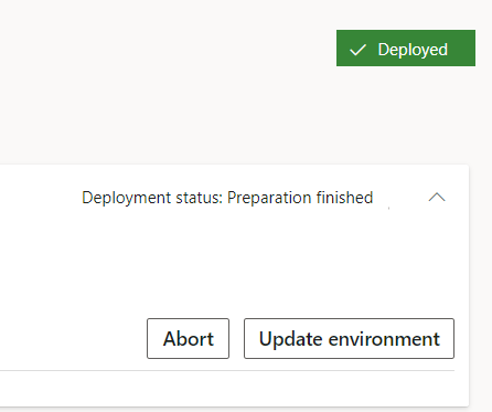 Screenshot of Update environment button.