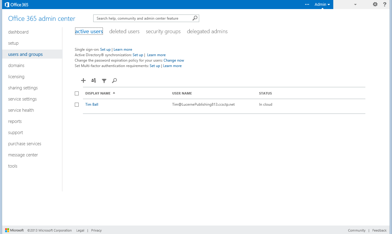 Screenshot of active users in Microsoft 365 admin center.