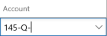 Screenshot of an in-edit ledger account segment after Tab is pressed.