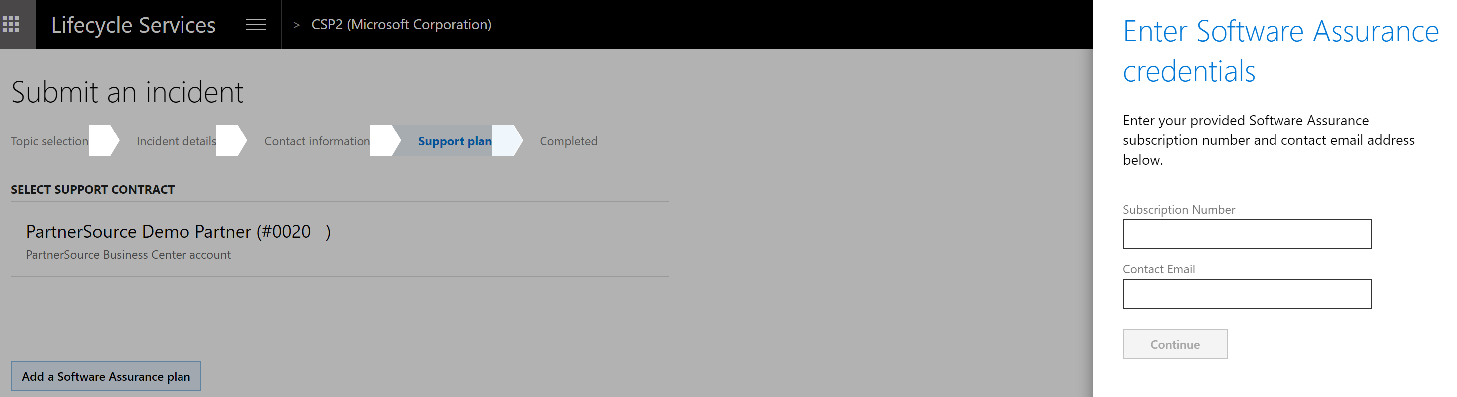 Screenshot of Software Assurance plan.