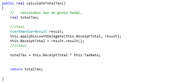 Screenshot of the calculateTotalTax method.