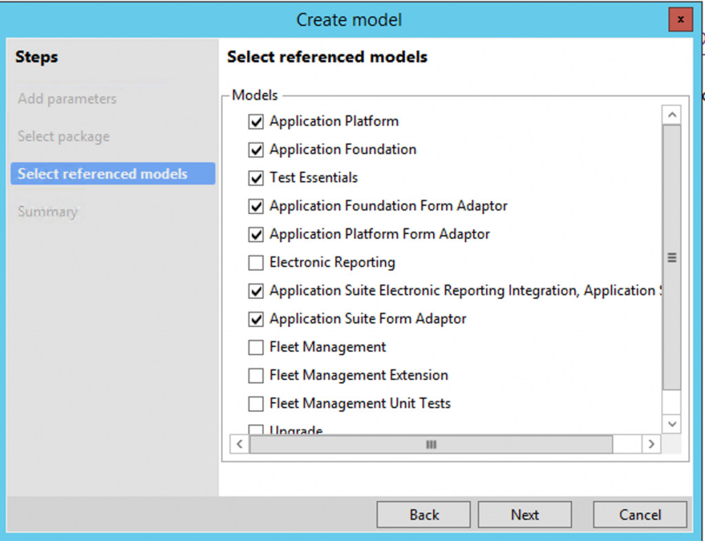 Screenshot of model references.