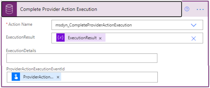 Screenshot of Complete provider action execution.