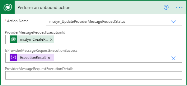 Screenshot of Save Provider message request execution result action.