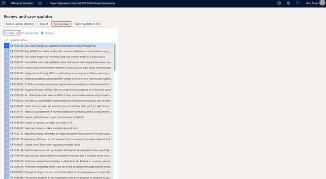 Screenshot of the review and save updates dialog.