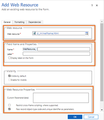 Screenshot of entering values in the General tab.
