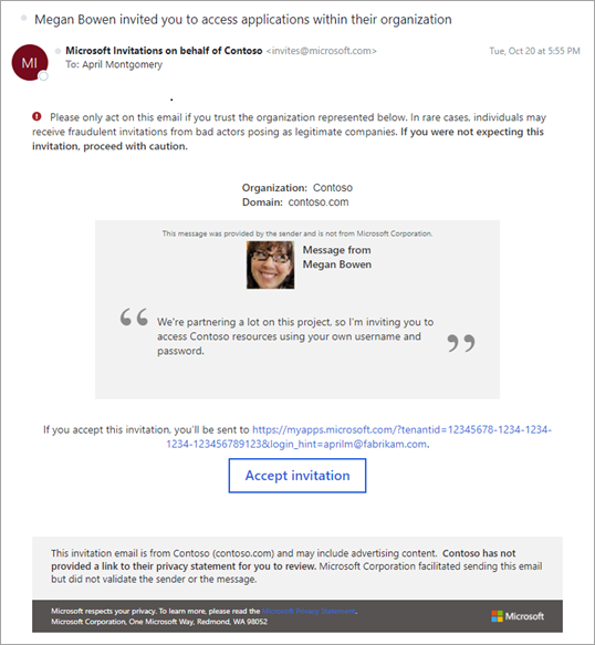 Screenshot showing the B2B invitation email.