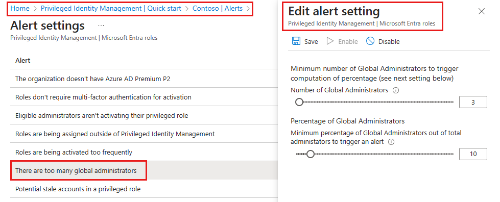 Screenshot of the alert setting page.