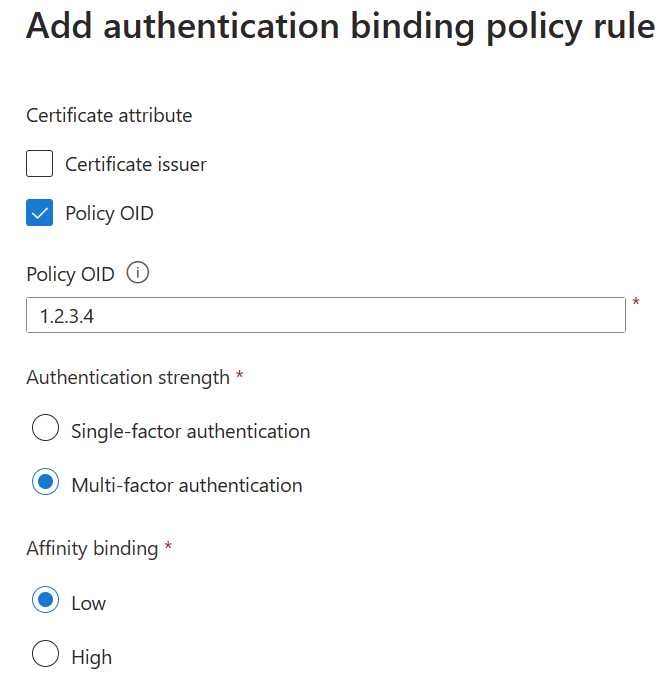 Screenshot of mapping to Policy OID.