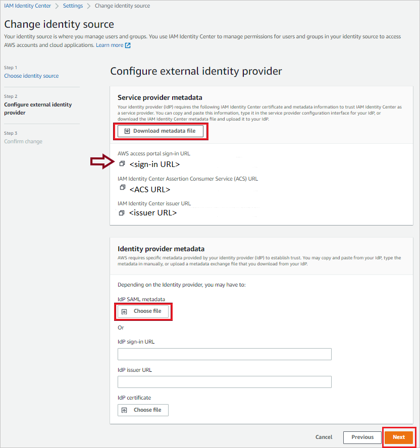 Screenshot for download and upload metadata section.