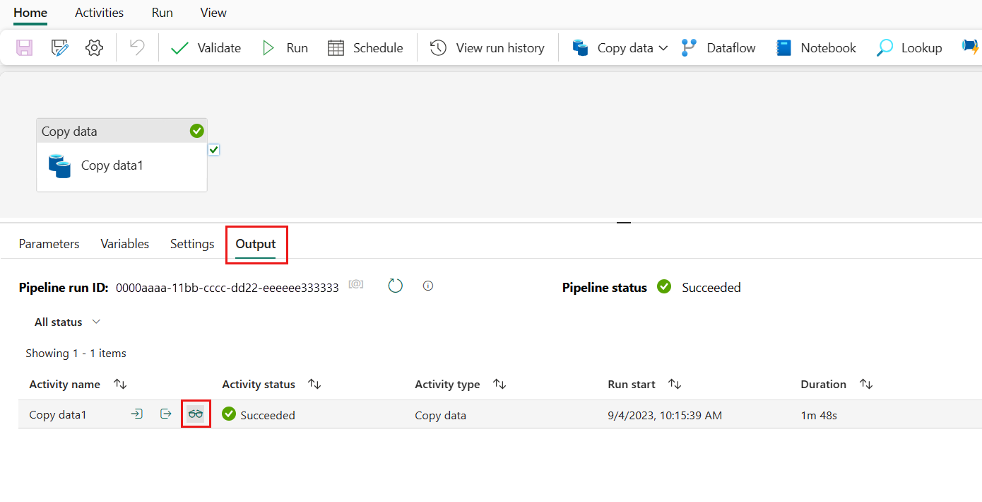 Screenshot of the output of the pipeline.
