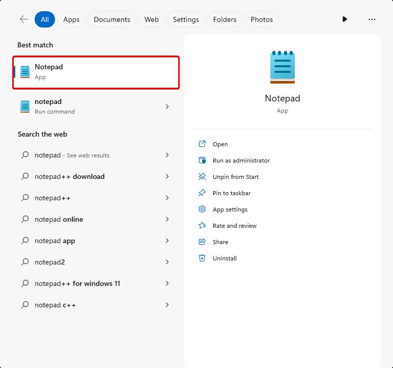 Screenshot that shows Notepad.