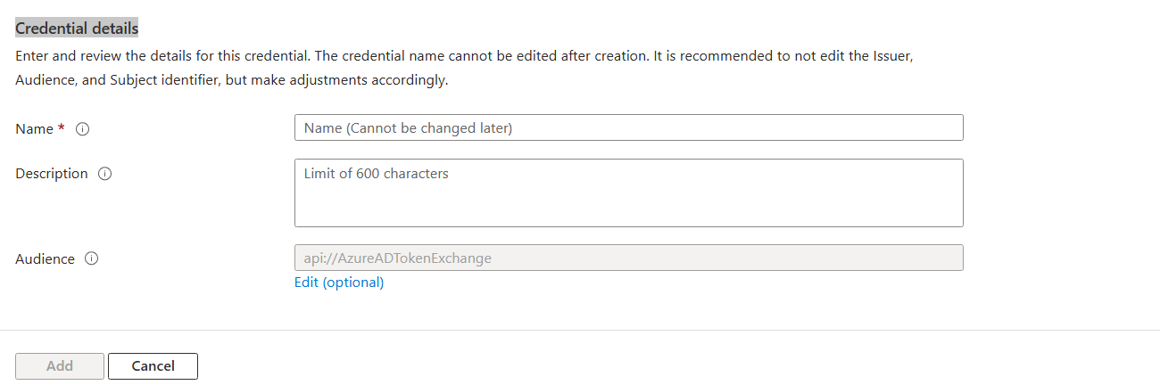 Screenshot of Entra Federated Identity Credential details page.
