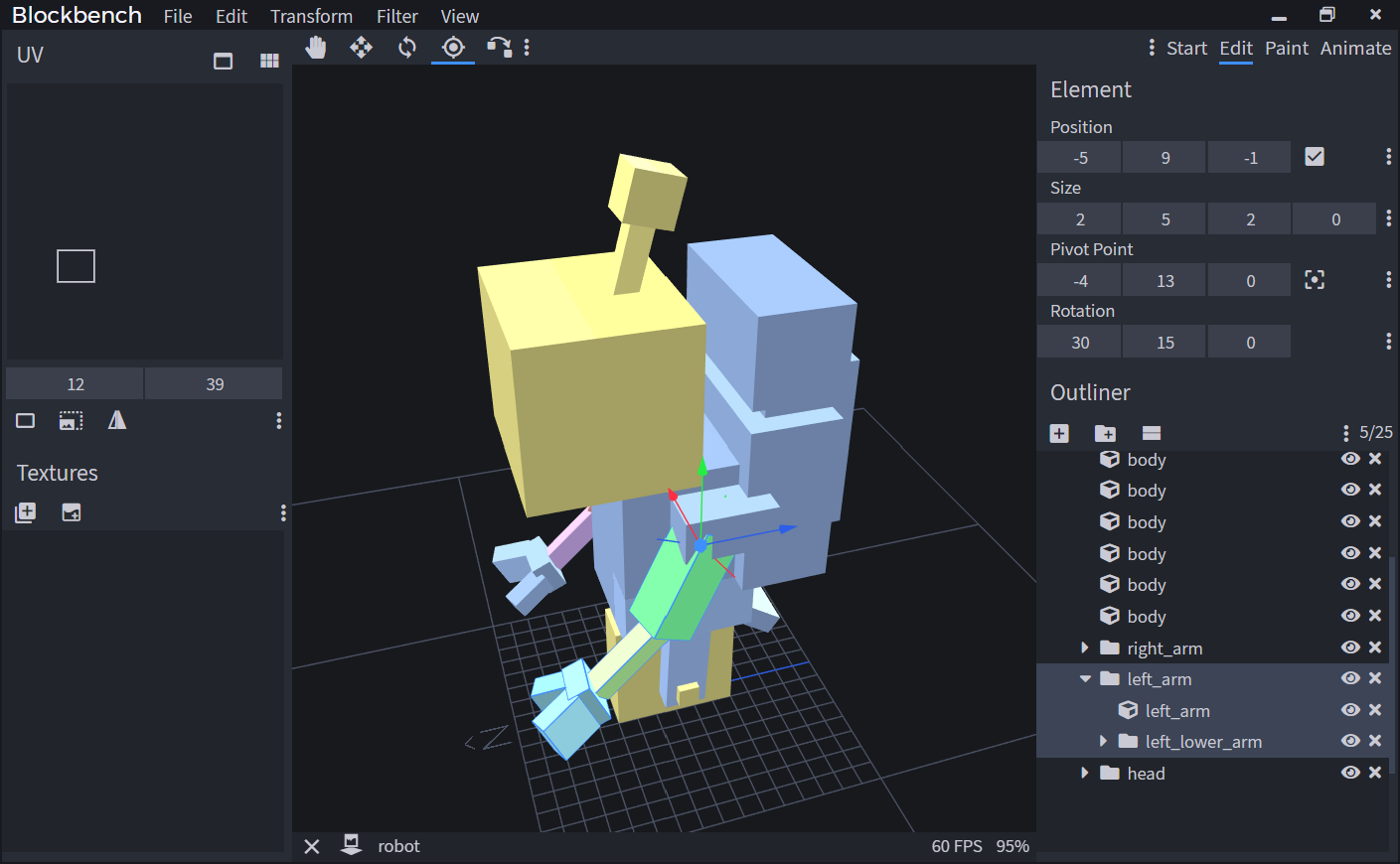 Textureless shape of a robot in Blockbench