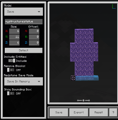 The UI for saving with a structure block