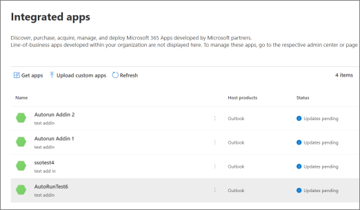 App update notifications on the 'Integrated apps' screen.