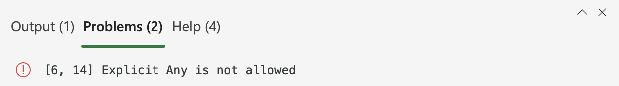 The code editor console displaying an explicit `any` error message.