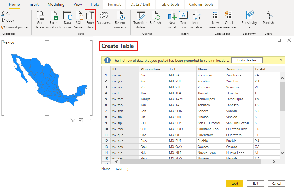 Screenshot of data entered using copy and paste.