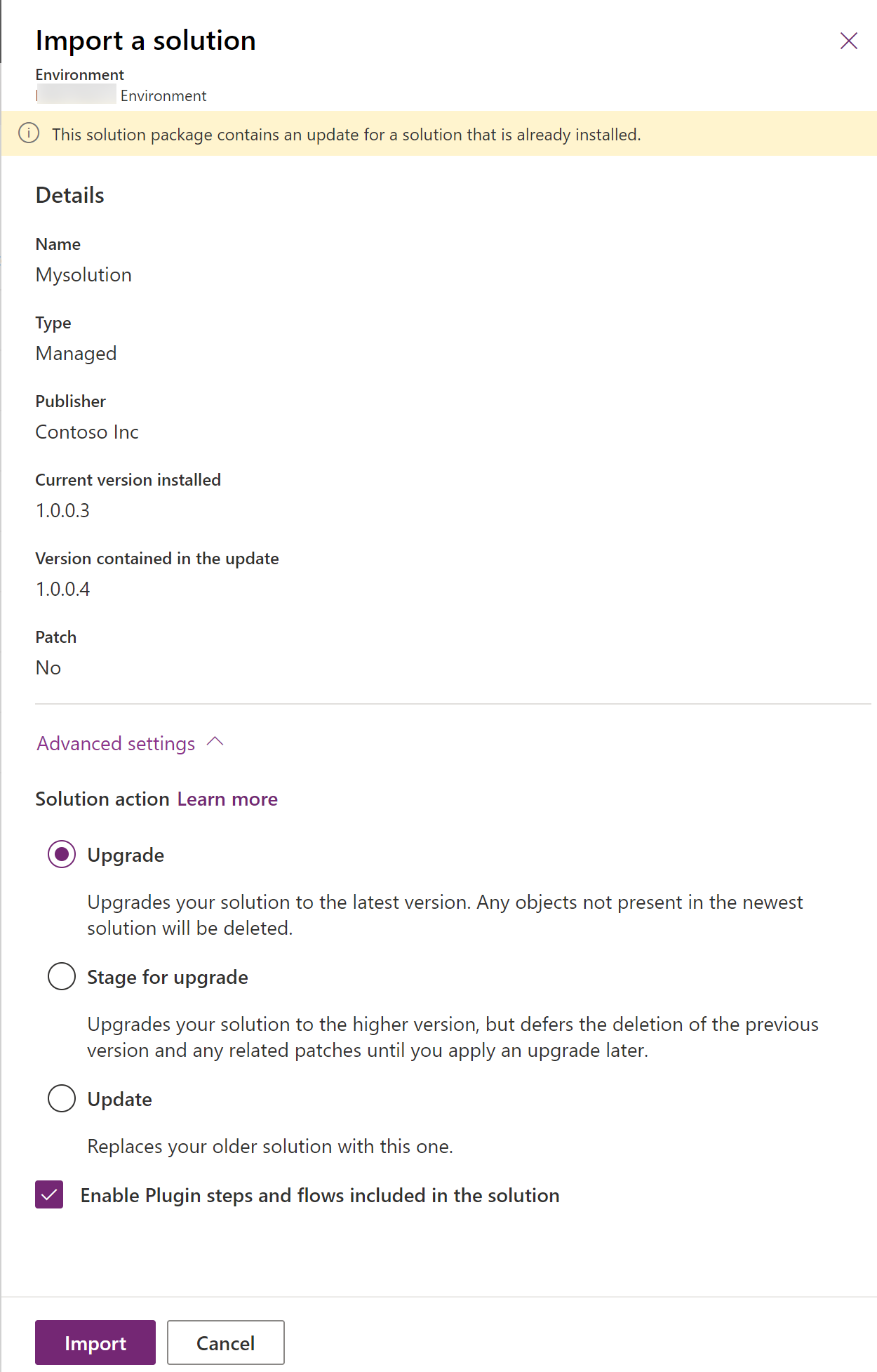 Import solution information and options.