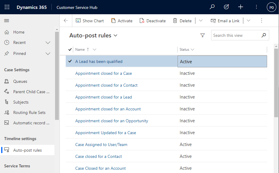 Autopost rules timeline settings.