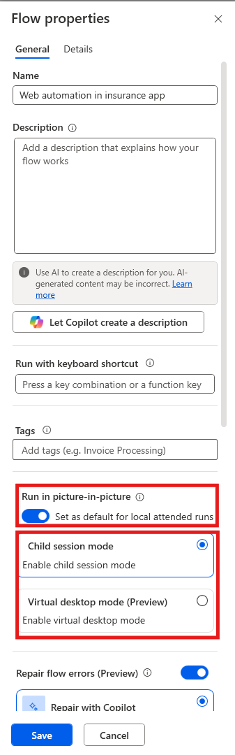 Enable the picture-in-picture flow property.