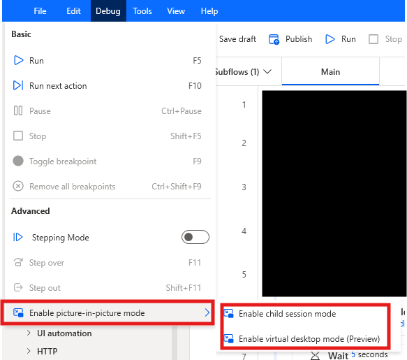 Enable the picture-in-picture mode in the Power Automate designer.