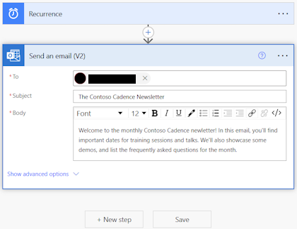Screenshot of the scheduled cloud flow in the classic designer.