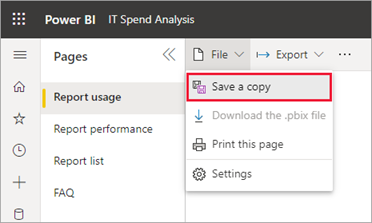 Screenshot of saving a copy of the report.