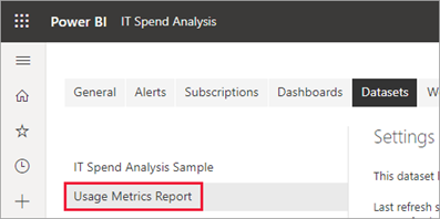 Screenshot of selecting the Usage Metrics semantic model.