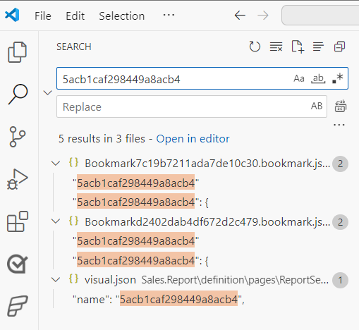 Screenshot of search bar with name of object.