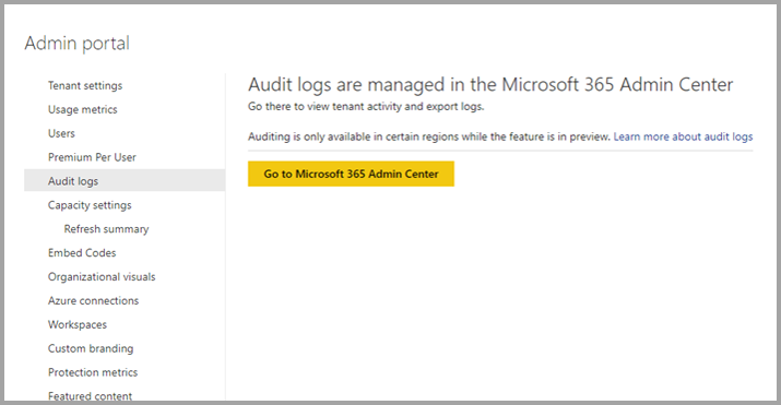 Screenshot of the admin portal to view audit logs.