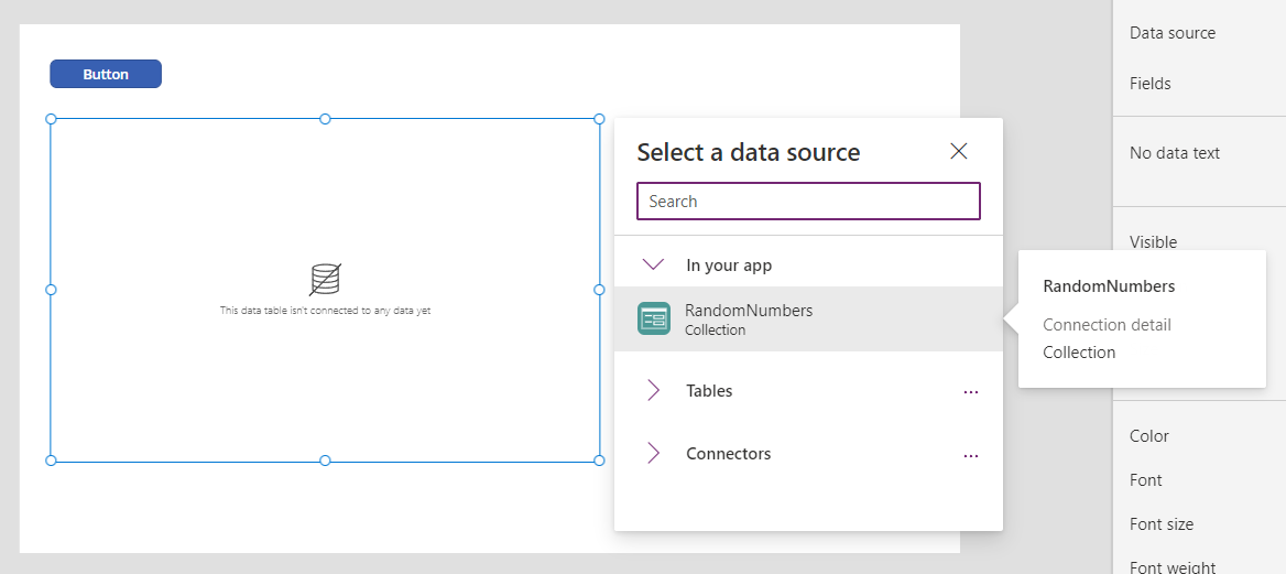 Data source selection of the RandomNumbers collection.