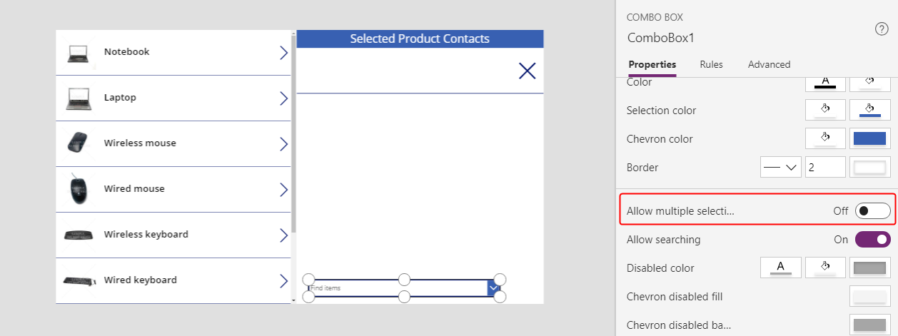 Configure the combo box Layout property.