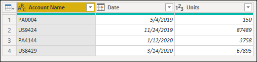 Screenshot of the final sample table after new column names.