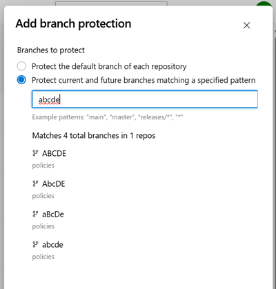 Image to show add branch protection