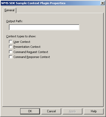 Property page used to configure the WMS SDK Sample Context plug-in.