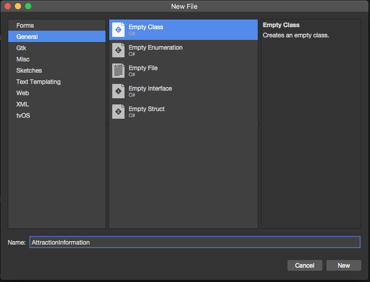 Enter AttractionInformation for the Name