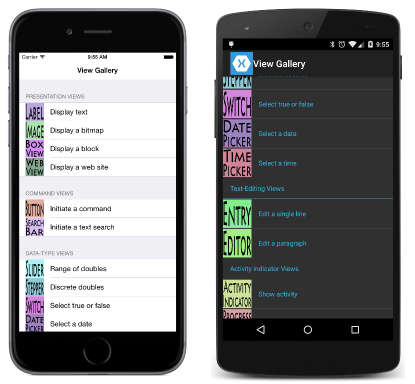 TableView Listing Menu Items Triple screenshot of View Gallery Type