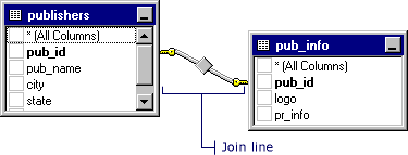 Diagram of join line showing relationship between two tables.