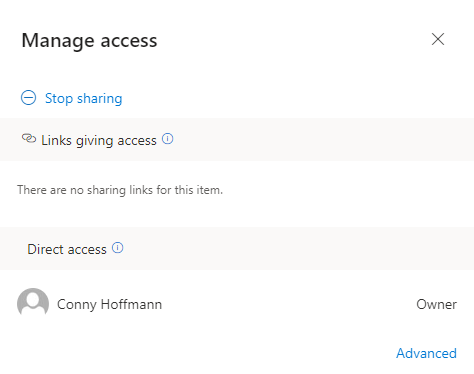 Screenshot of file access permission options when sharing in Microsoft 365.