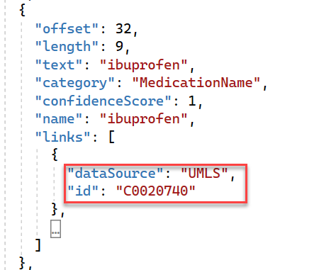 Screenshot of the entity link in JSON output.
