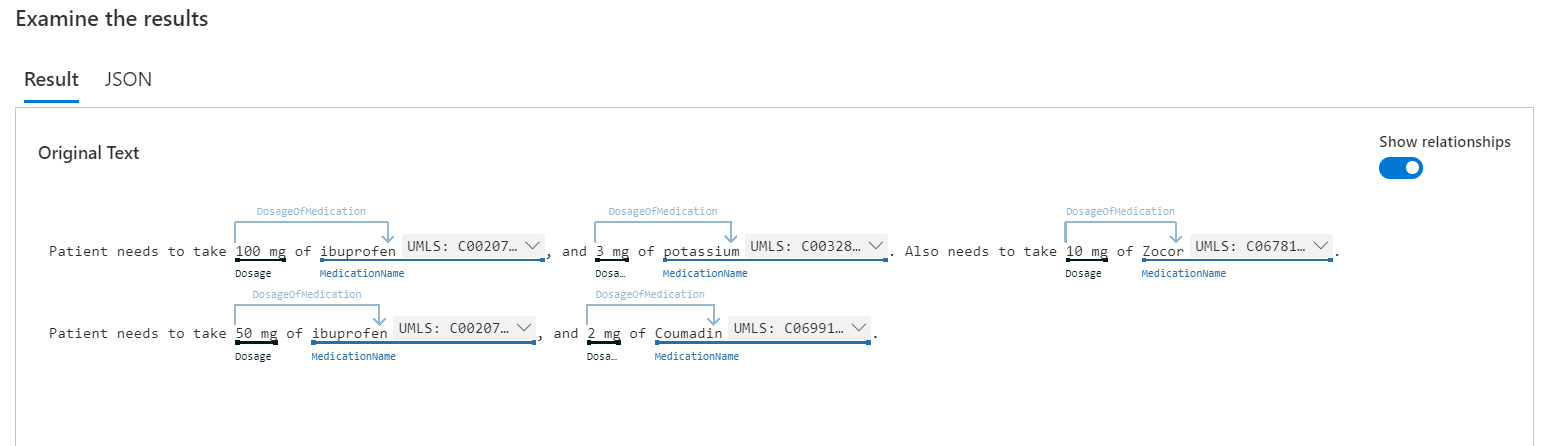 Screenshot of the contents of the Result tab.